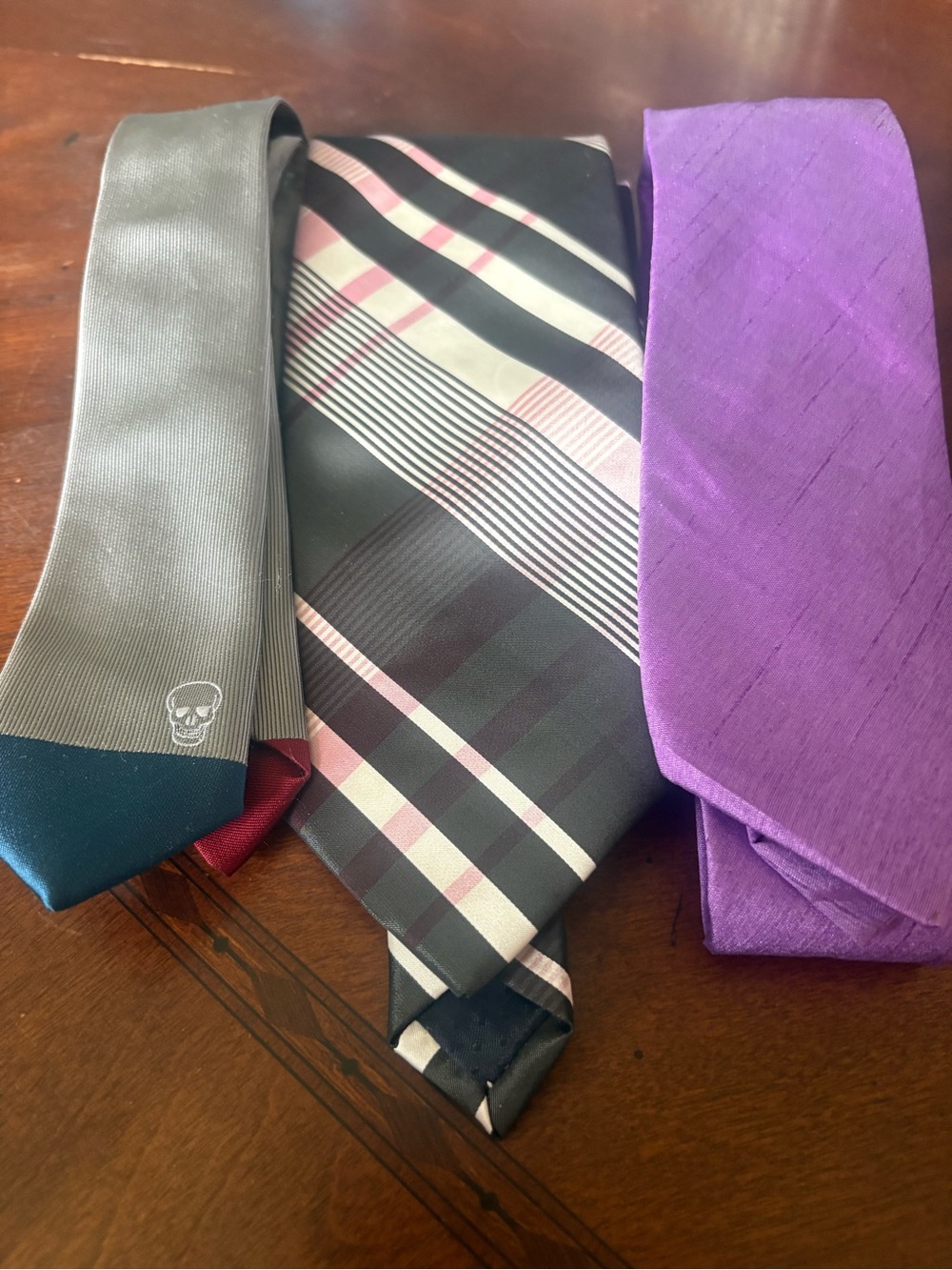 Men's Purple & Gray Neck Tie Set - Classic Plaid and Solid Styles